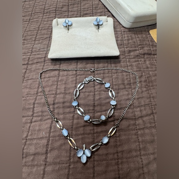 Mid Century Coro Craft Sterling Matching Set Stud Earrings Necklace Bracelet